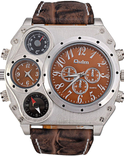 Oulm Analog Dark Brown Leather Strap Four Sub-dials Men Watch